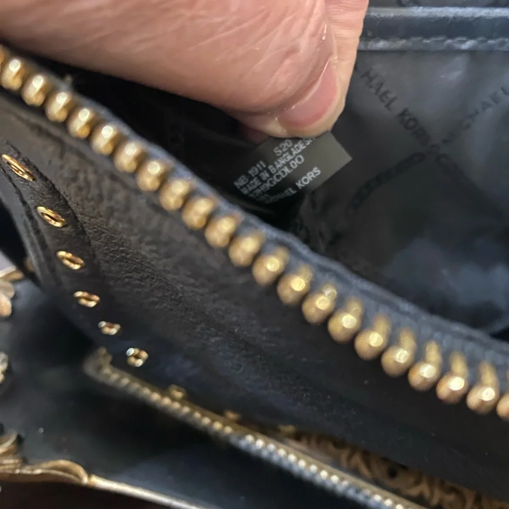 Michael Kors Black Leather Shoulder Bag with Gold Hardware